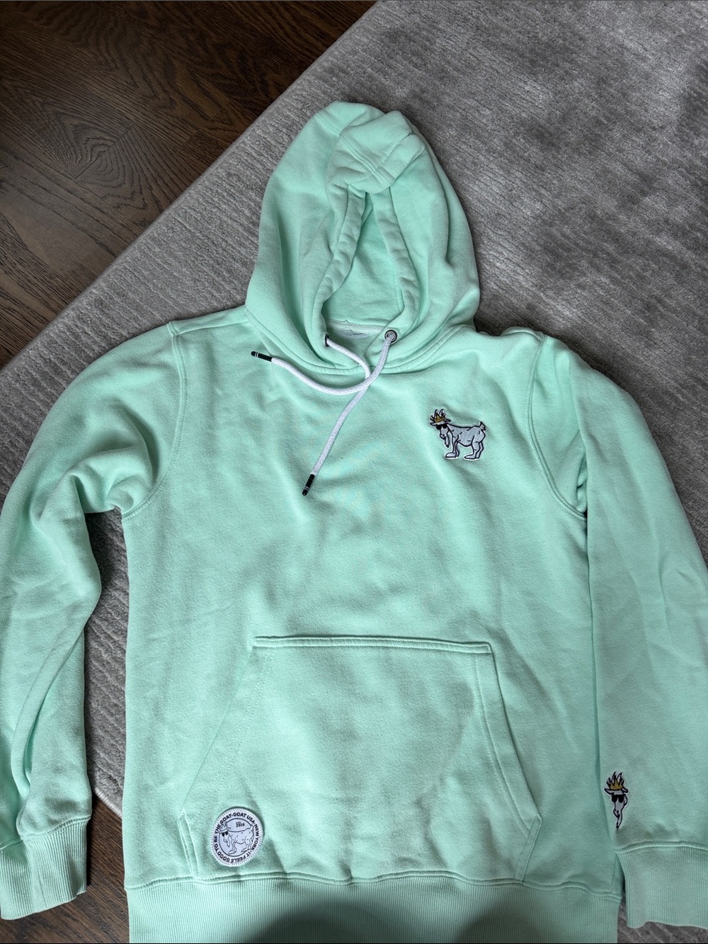 GOAT Women's Mint Green Hoodie with Embroidered Goat Detail - Missing tag